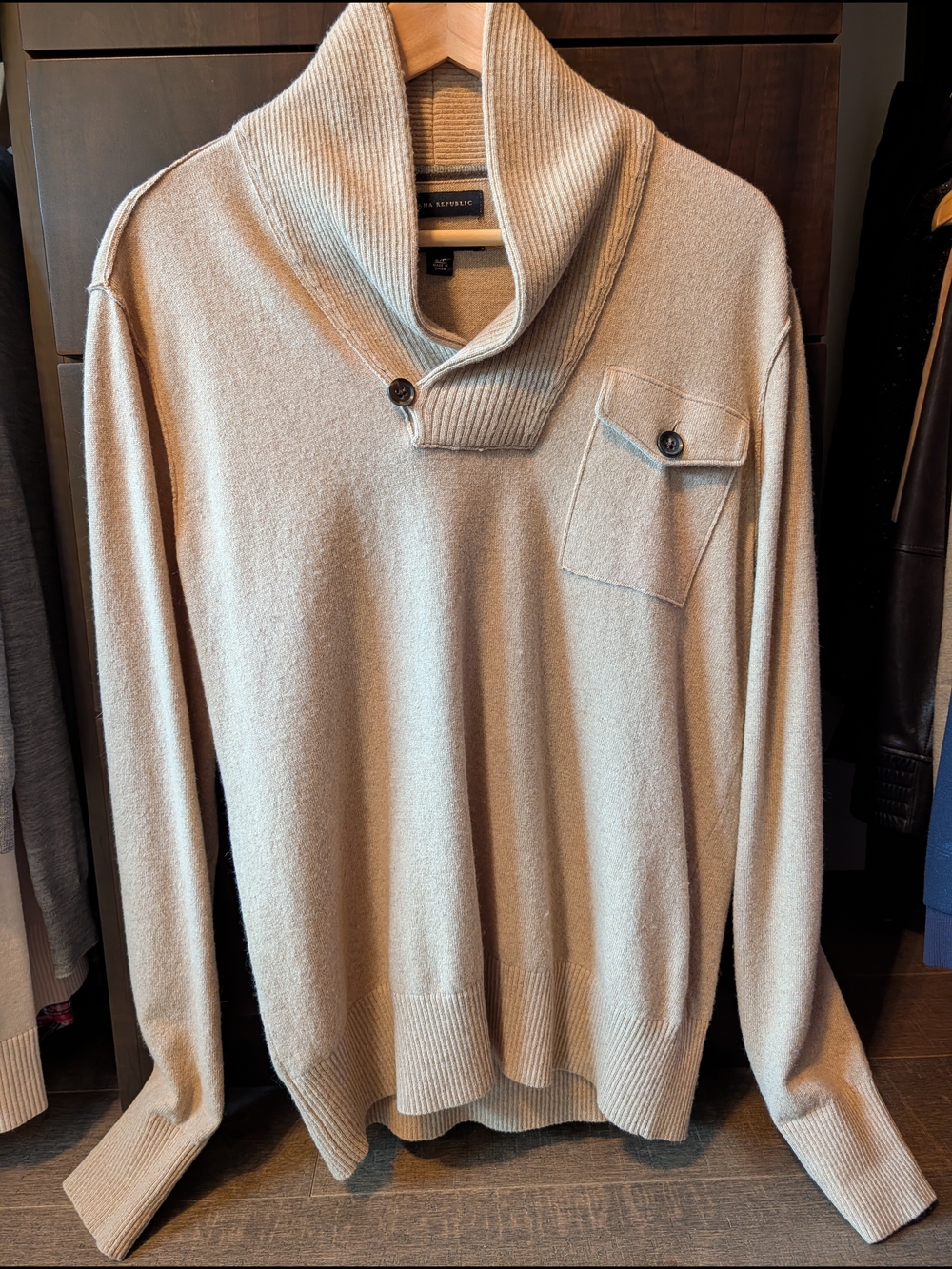 Men's Banana Republic Beige Turtleneck Shawl-Collar Sweater